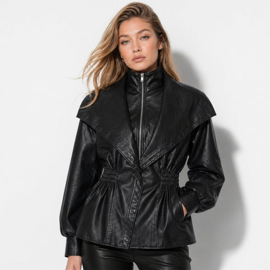 Cinched Faux Leather Jacket