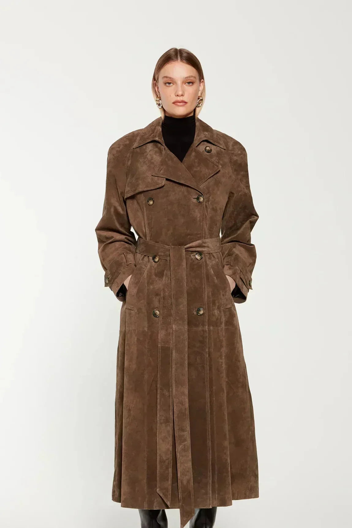 Elegant Suede Trench Coat