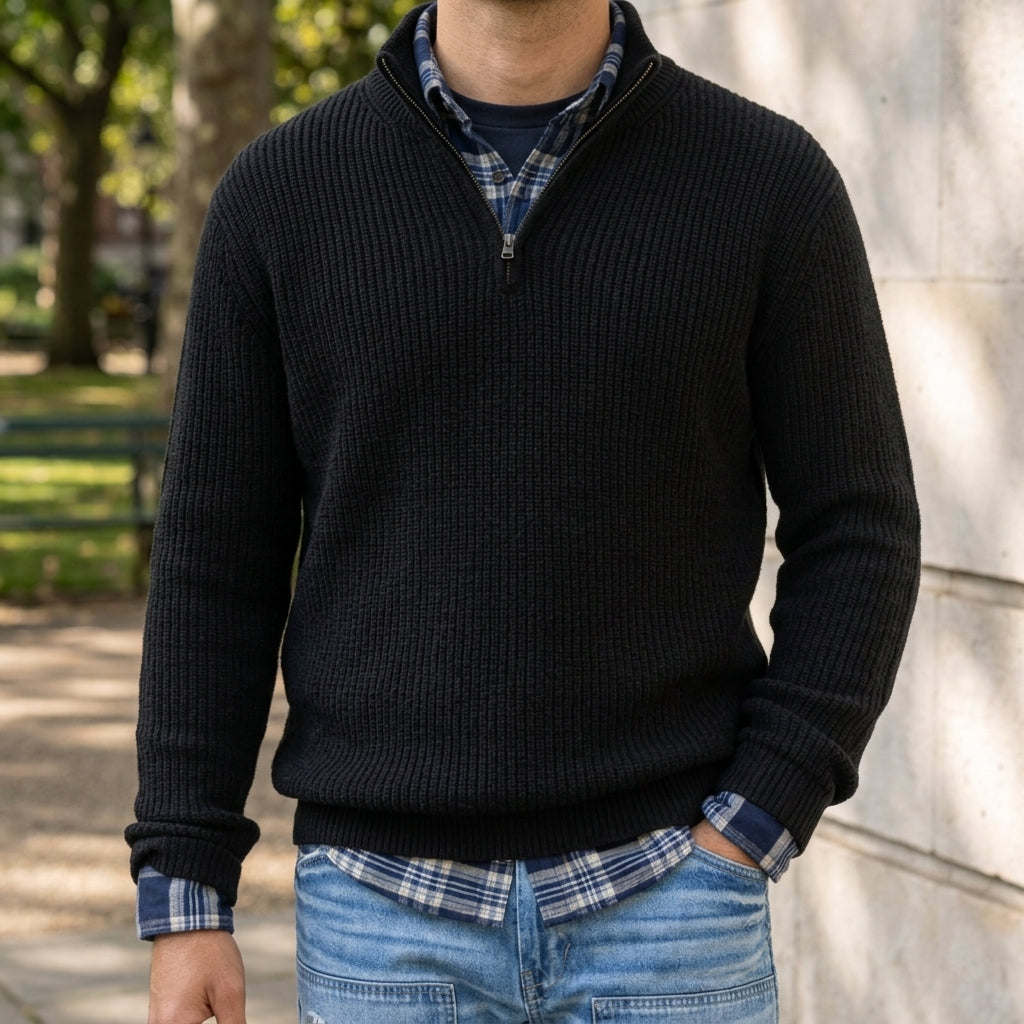 Men's Quarter Zip Ribbed Sweater