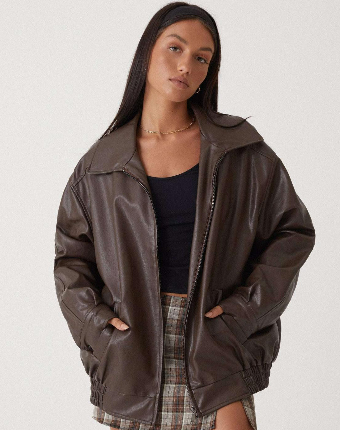 Oversized Faux Leather Bomber