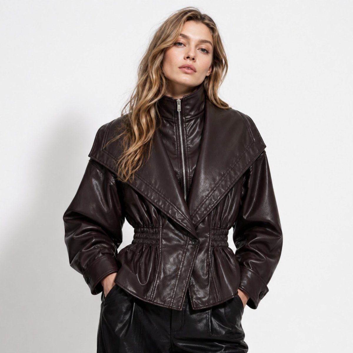 Cinched Faux Leather Jacket