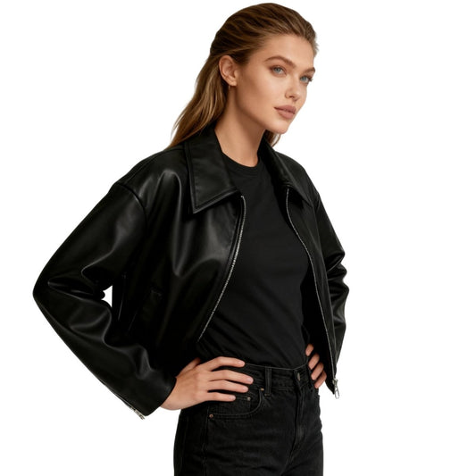 Cropped Faux Leather Jacket