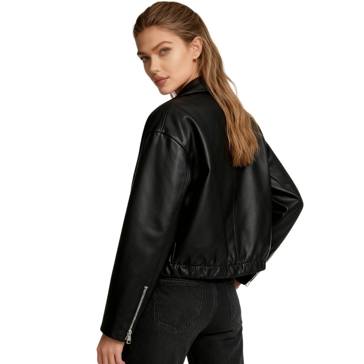 Cropped Faux Leather Jacket